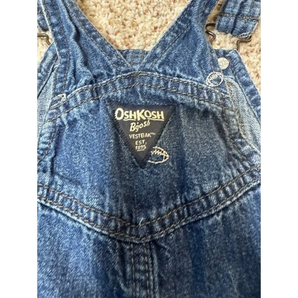 OshKosh B'gosh Football Embroidered Denim Overalls Vestbak Toddler Boys 24M Blue